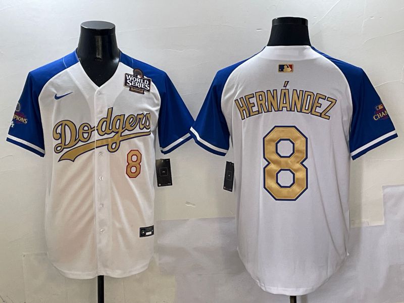Men Los Angeles Dodgers #8 Hernandez White Blue Gold Game 2025 Nike MLB Jersey style 3->washington nationals->MLB Jersey